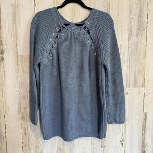 She + Sky Women's Small Lace-Up Detail Knit Sweater Pullover